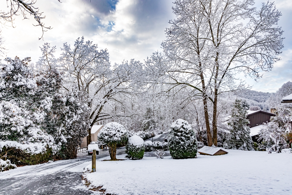 homes covered in snow in North Carolina
